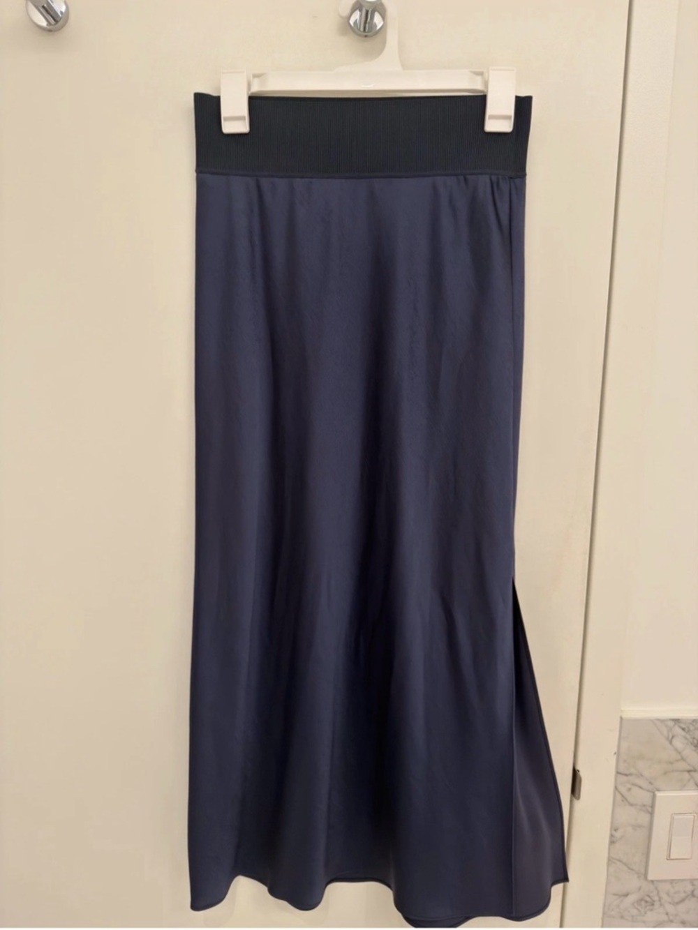 Theory Navy Maxi Slip Skirt with elastic Waistband